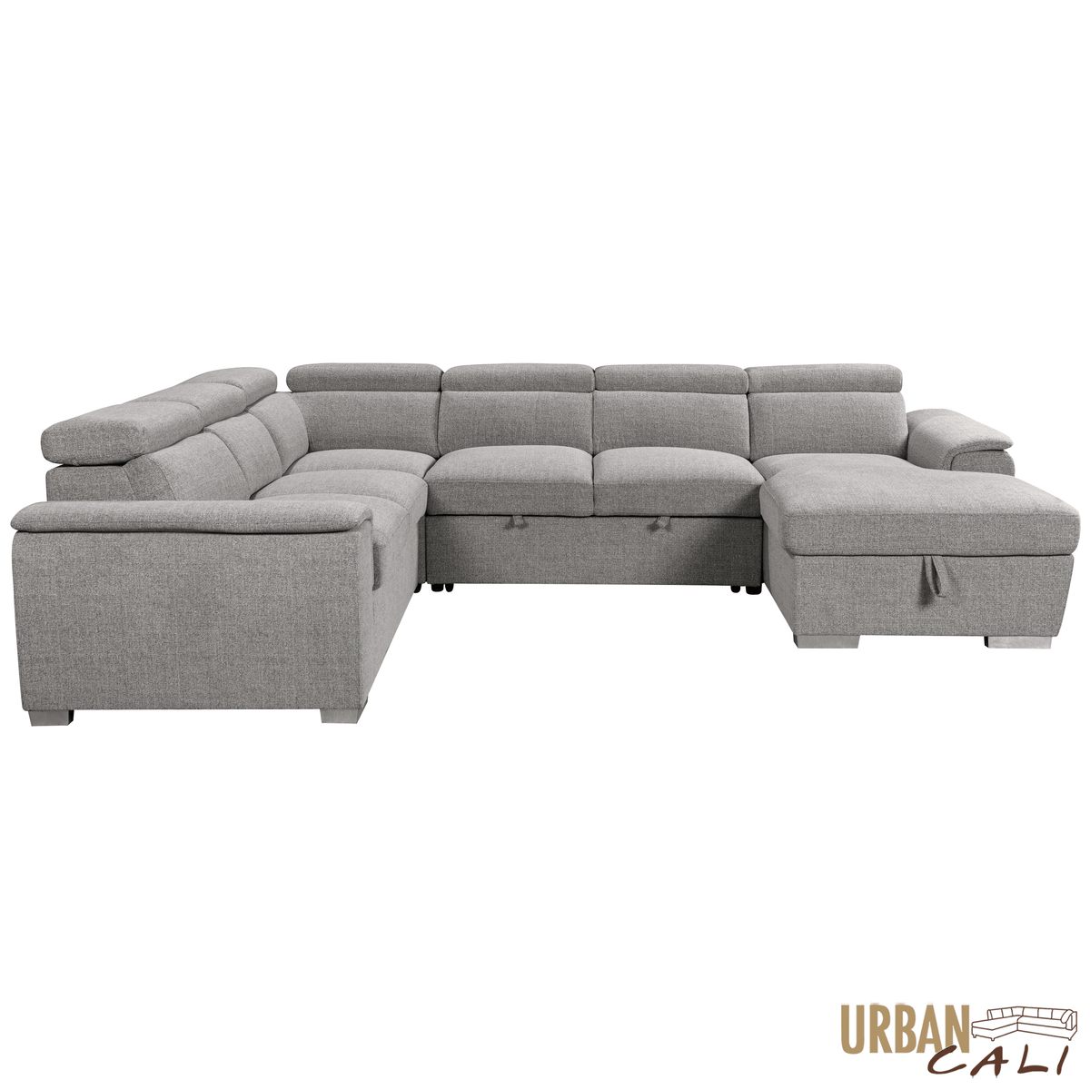Urban Cali Bel Air 123.5" Wide Large Modular Sleeper Sectional Sofa Bed with Storage Chaise in Thora Stone, image 26