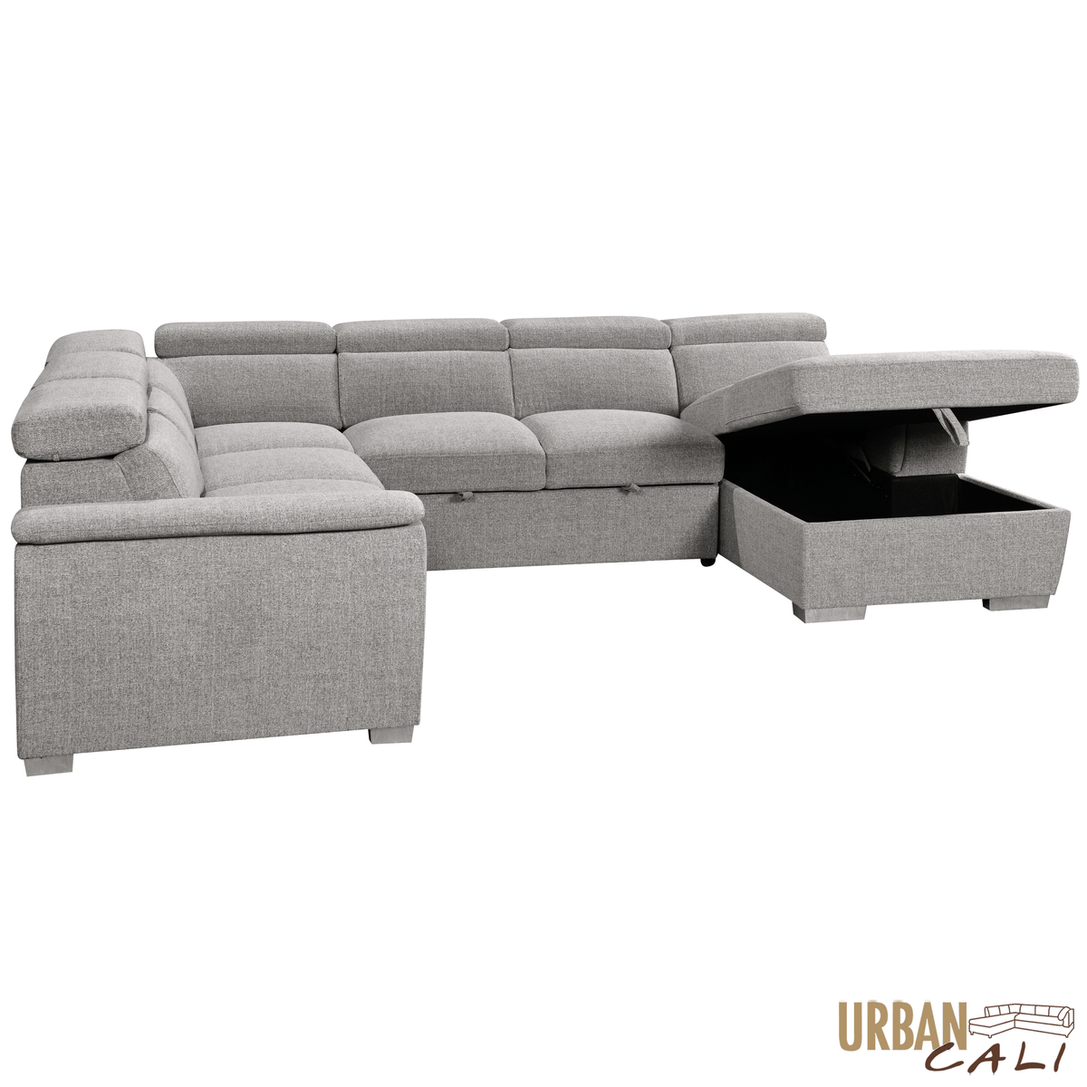 Urban Cali Bel Air 123.5" Wide Large Modular Sleeper Sectional Sofa Bed with Storage Chaise in Thora Stone, image 25