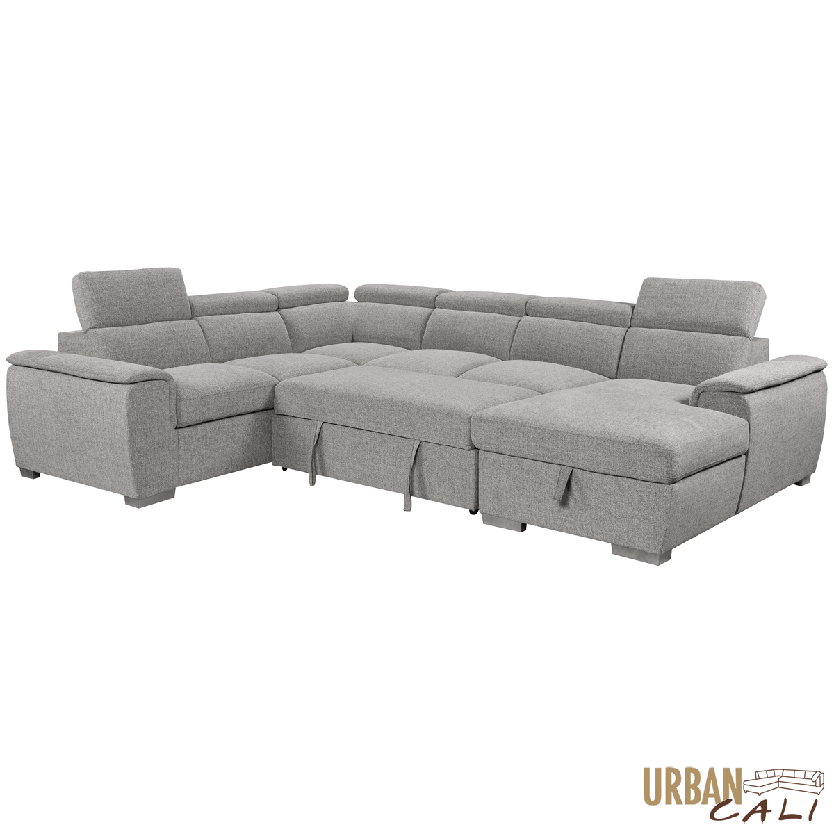 Urban Cali Bel Air 123.5" Wide Large Modular Sleeper Sectional Sofa Bed with Storage Chaise in Thora Stone, image 19