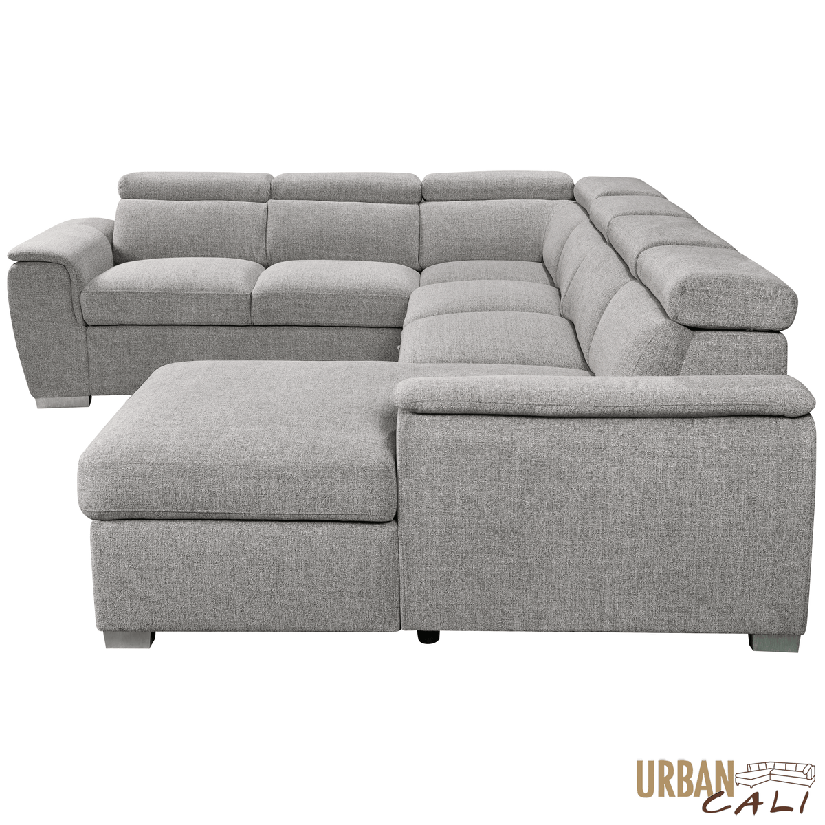 Urban Cali Bel Air 123.5" Wide Large Modular Sleeper Sectional Sofa Bed with Storage Chaise in Thora Stone, image 27