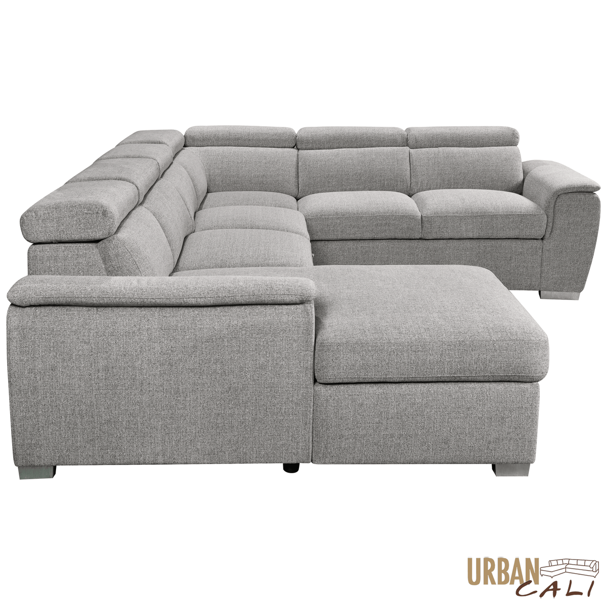 Urban Cali Bel Air 123.5" Wide Large Modular Sleeper Sectional Sofa Bed with Storage Chaise in Thora Stone, image 13