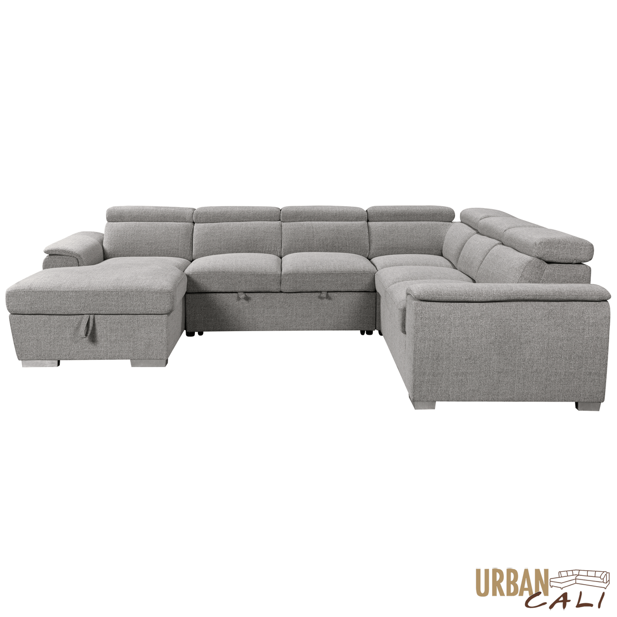 Urban Cali Bel Air 123.5" Wide Large Modular Sleeper Sectional Sofa Bed with Storage Chaise in Thora Stone, image 12