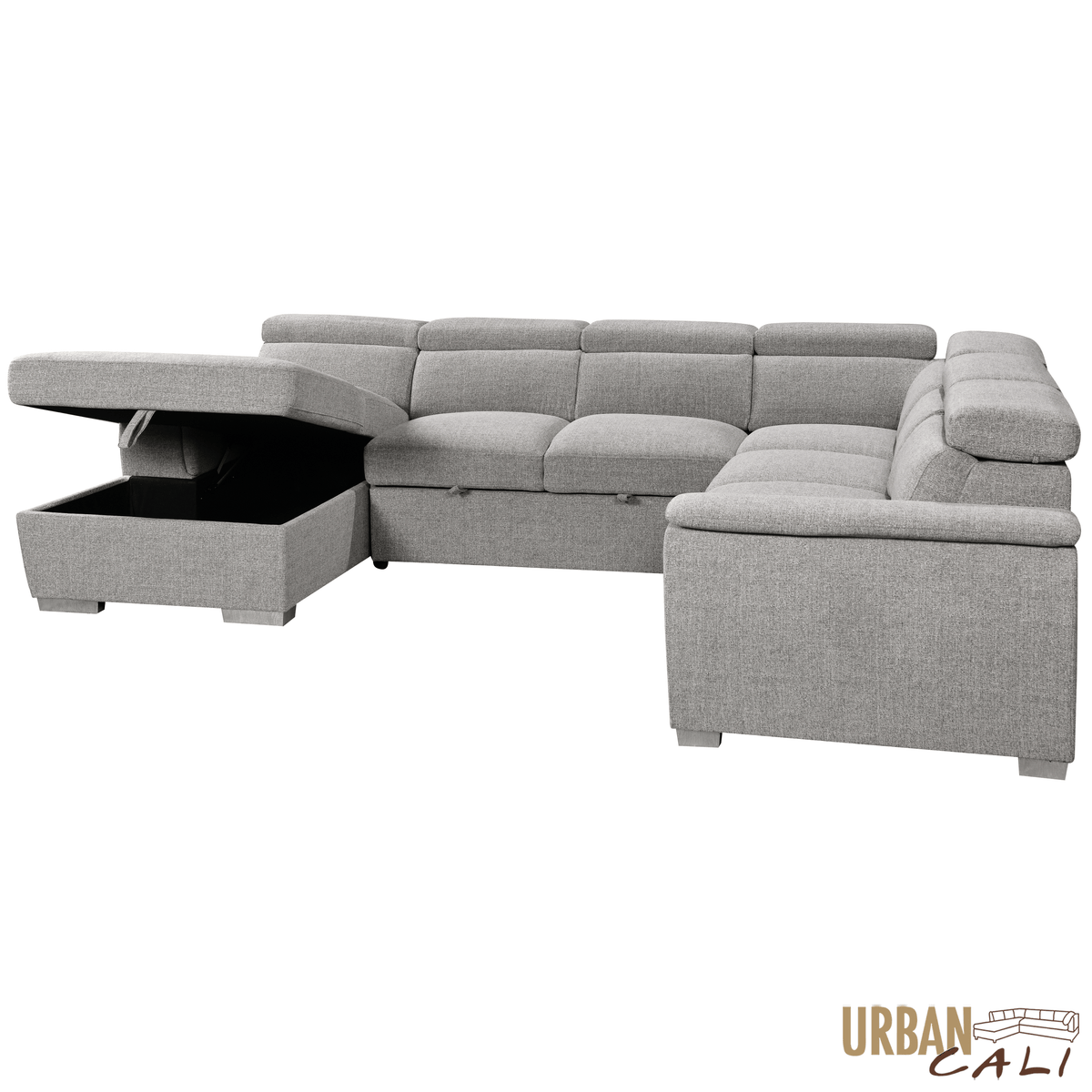 Urban Cali Bel Air 123.5" Wide Large Modular Sleeper Sectional Sofa Bed with Storage Chaise in Thora Stone, image 11