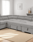 Urban Cali Bel Air 123.5" Wide Large Modular Sleeper Sectional Sofa Bed with Storage Chaise in Thora Stone, image 15