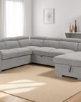 Urban Cali Bel Air 123.5" Wide Large Modular Sleeper Sectional Sofa Bed with Storage Chaise in Thora Stone, image 16