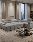 Urban Cali Bel Air 123.5" Wide Large Modular Sleeper Sectional Sofa Bed with Storage Chaise in Thora Stone, image 1