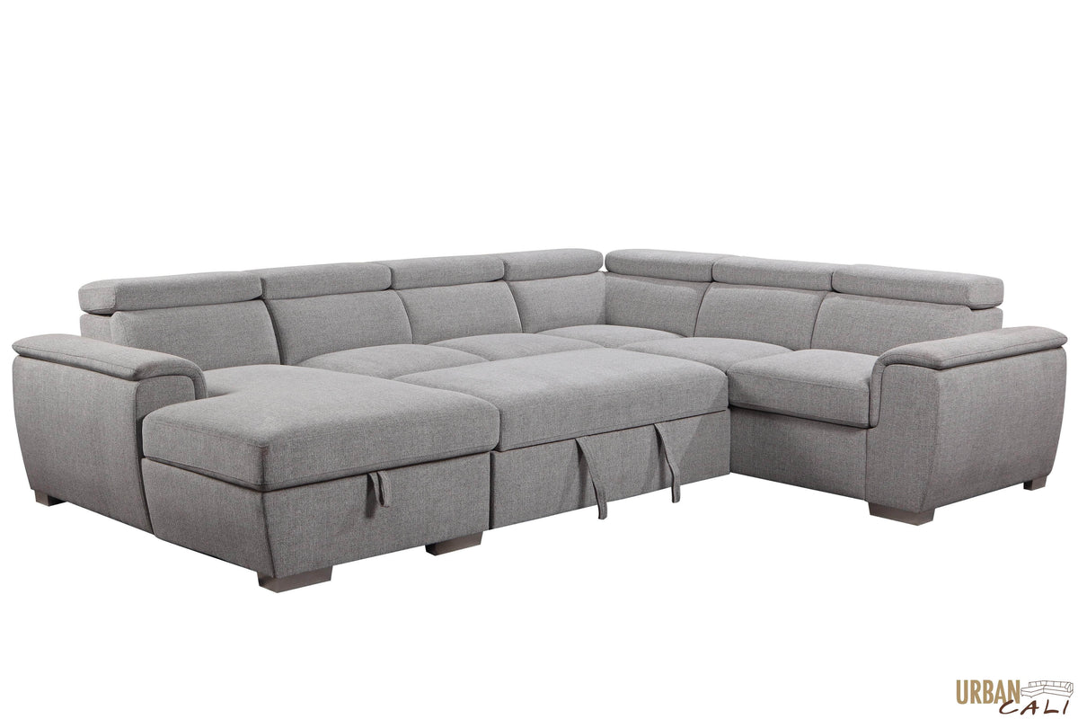Urban Cali Bel Air 123.5" Wide Large Modular Sleeper Sectional Sofa Bed with Storage Chaise in Thora Stone, image 8