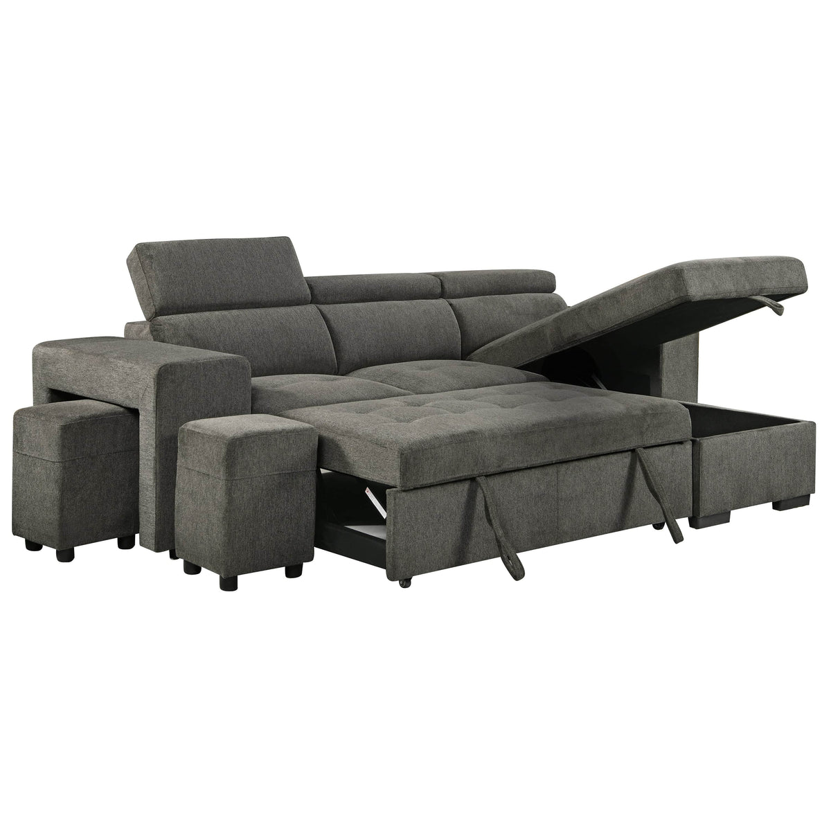 Urban Cali Sonoma 103.5" Wide Sleeper Sectional Sofa Bed with Reversible Storage Chaise and 2 Stools, image 27