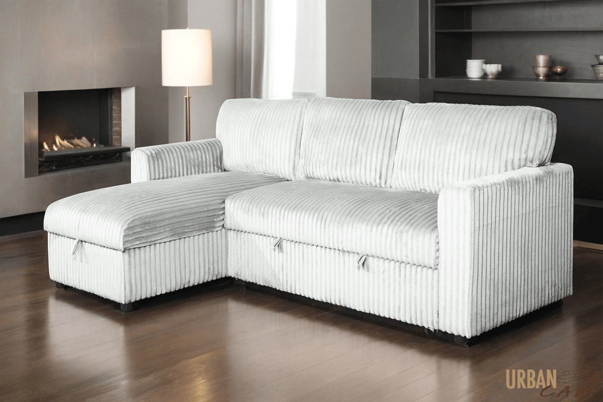 Urban Cali Calabasas Minky Corduroy 89.5" Wide Reversible Sleeper Sectional Sofa Bed with Storage Chaise, image 2