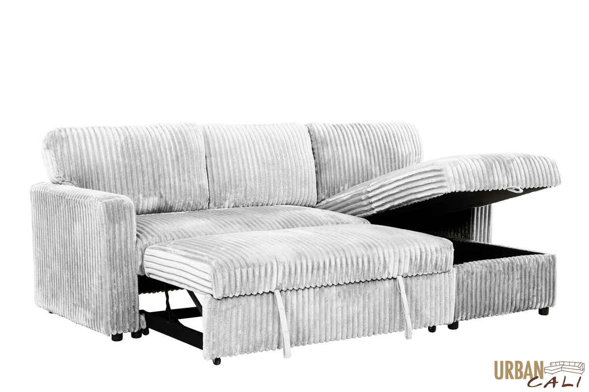 Urban Cali Calabasas Minky Corduroy 89.5" Wide Reversible Sleeper Sectional Sofa Bed with Storage Chaise, image 6