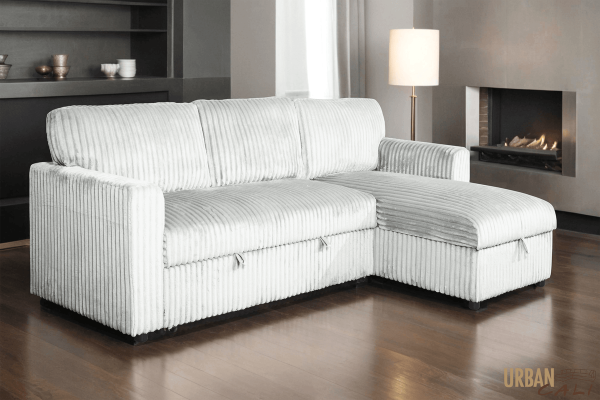 Urban Cali Calabasas Minky Corduroy 89.5" Wide Reversible Sleeper Sectional Sofa Bed with Storage Chaise, image 1