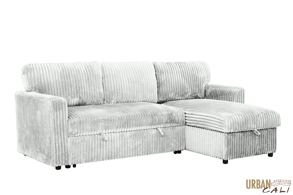 Urban Cali Calabasas Minky Corduroy 89.5" Wide Reversible Sleeper Sectional Sofa Bed with Storage Chaise, image 5