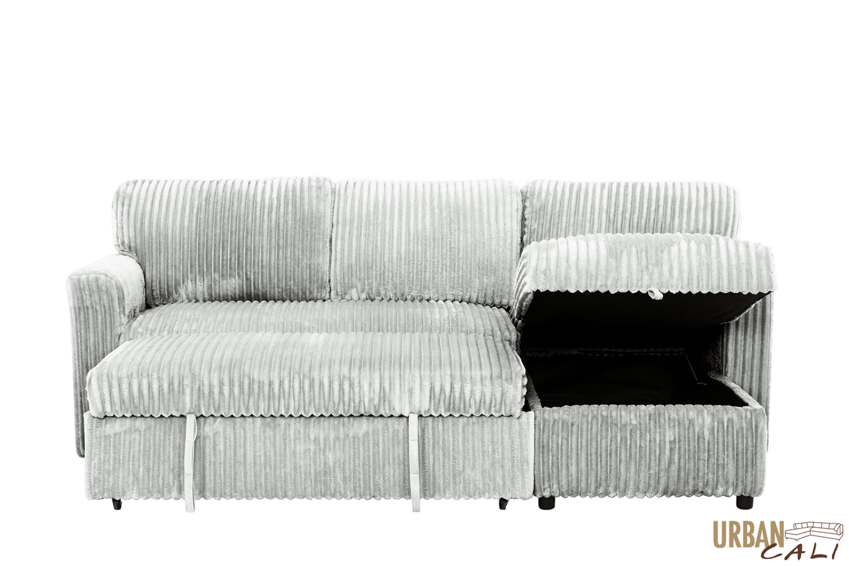 Urban Cali Calabasas Minky Corduroy 89.5" Wide Reversible Sleeper Sectional Sofa Bed with Storage Chaise, image 4