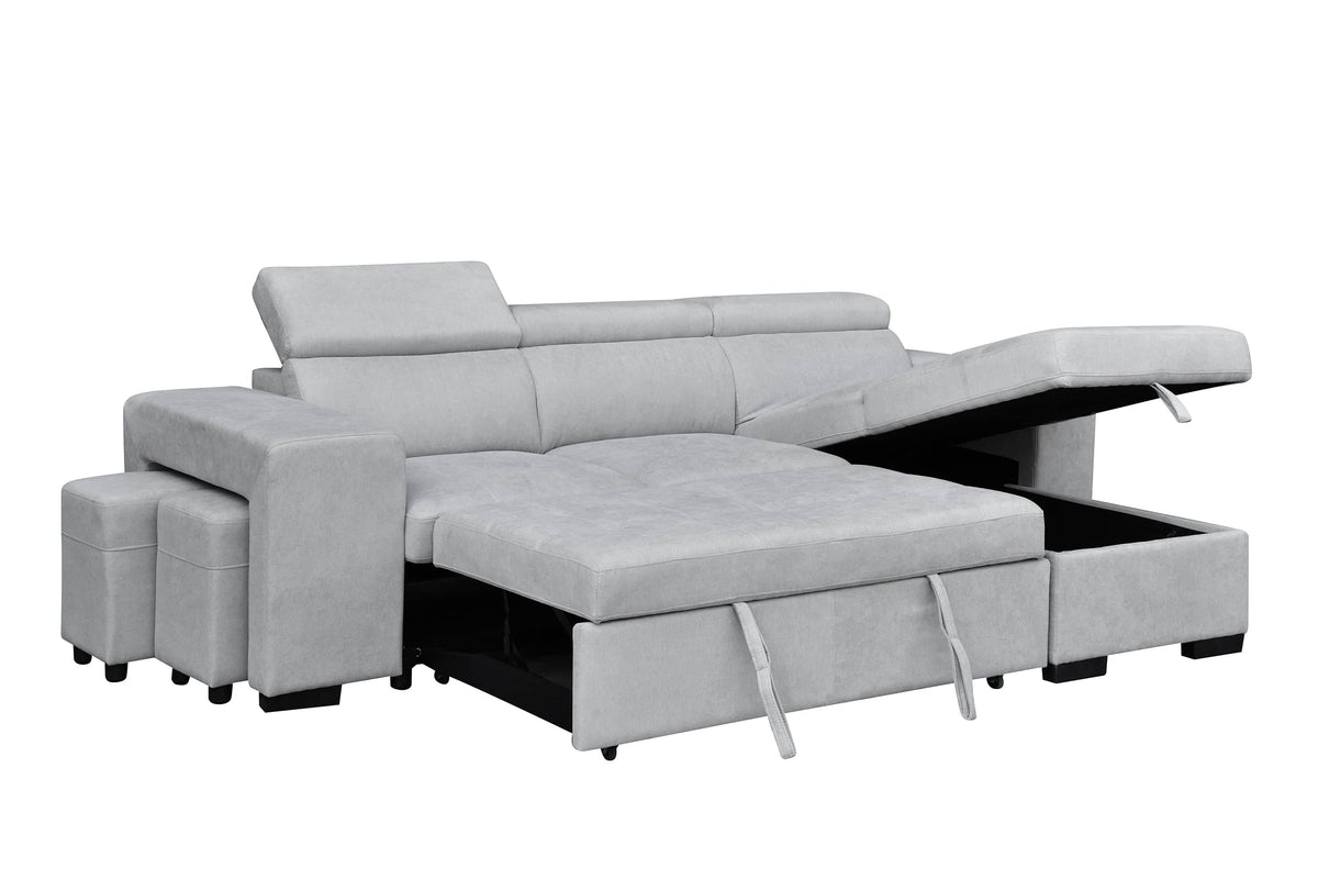 Urban Cali Sonoma 103.5" Wide Sleeper Sectional Sofa Bed with Reversible Storage Chaise and 2 Stools, image 37