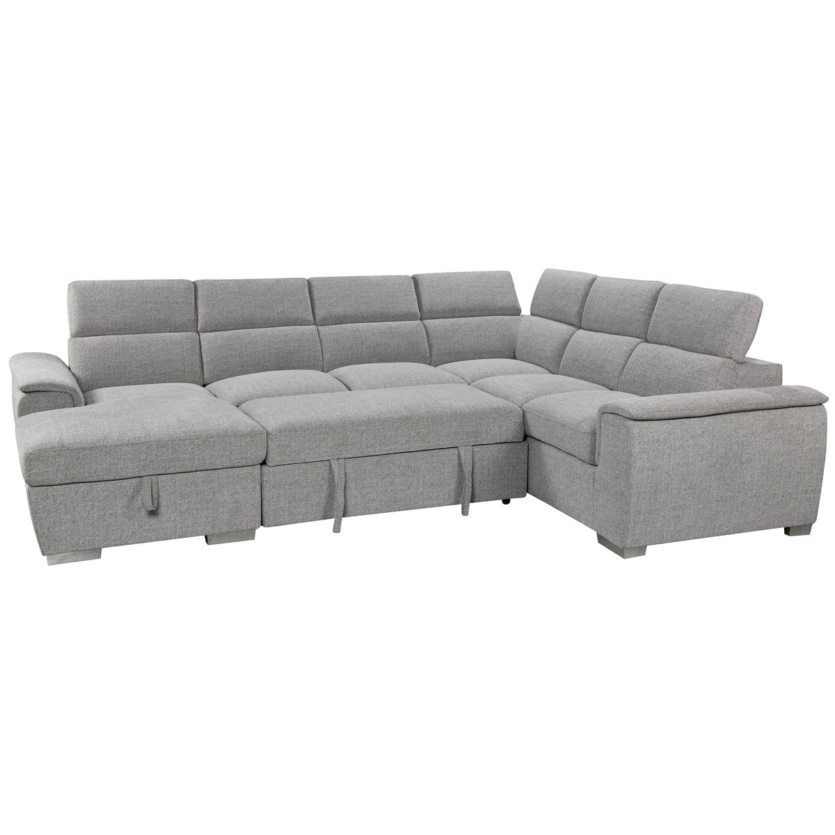 Urban Cali Bel Air 123.5" Wide Large Modular Sleeper Sectional Sofa Bed with Storage Chaise in Thora Stone, image 6