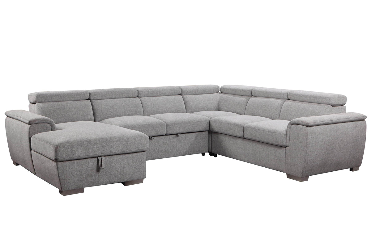 Urban Cali Bel Air 123.5" Wide Large Modular Sleeper Sectional Sofa Bed with Storage Chaise in Thora Stone, image 10