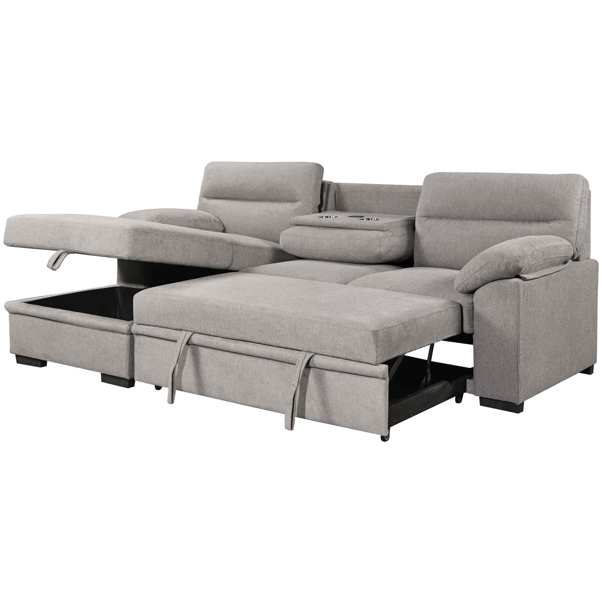 Urban Cali Malibu 94.5" Wide Sleeper Sectional Sofa Bed with Pull Down Tray, Cupholders Wireless Charger and Storage Chaise, image 29