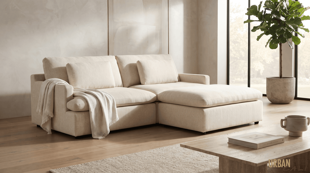 Urban Cali Sectional Long Beach 81" Wide Small Modular Sectional Sofa with Ottoman - Available in 3 Colours