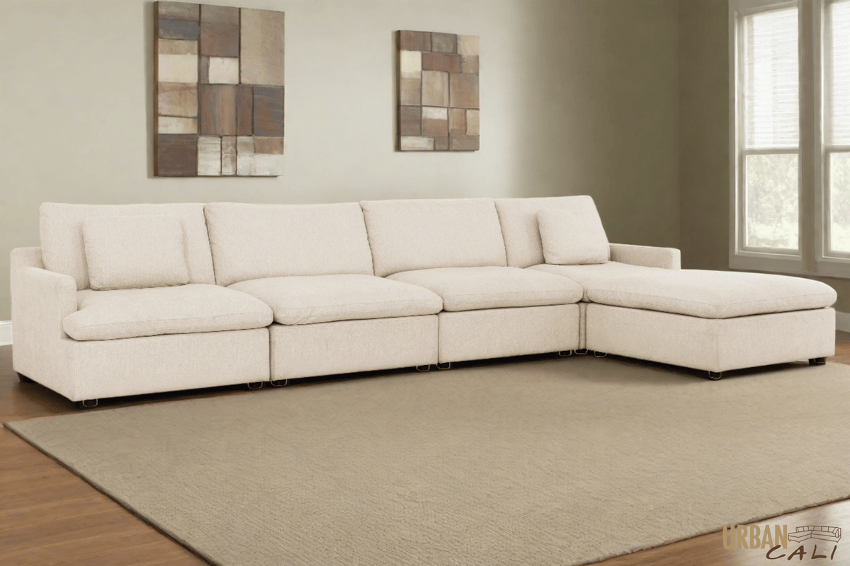 Urban Cali Long Beach 162" Wide Large Modular Sectional Sofa with Ottoman, image 1