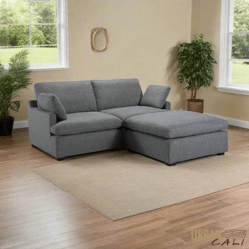 Urban Cali Long Beach 81" Wide Small Modular Sectional Sofa with Ottoman, image 2