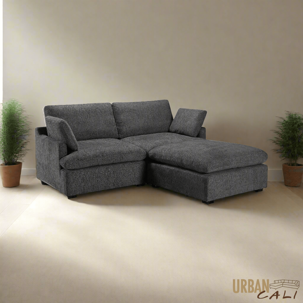 Urban Cali Long Beach 81" Wide Small Modular Sectional Sofa with Ottoman, image 3