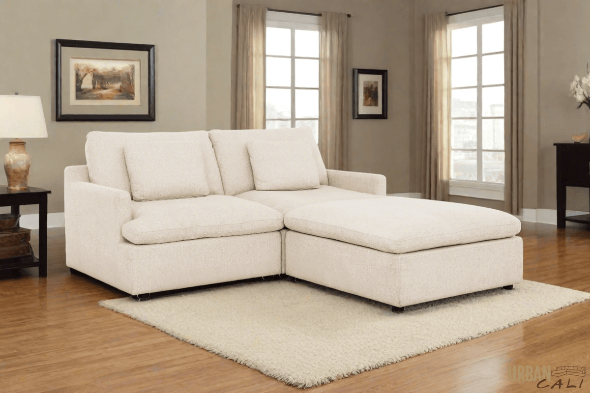 Urban Cali Long Beach 81" Wide Small Modular Sectional Sofa with Ottoman, image 1