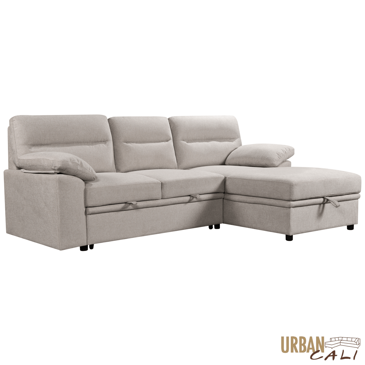 Urban Cali Malibu 94.5" Wide Sleeper Sectional Sofa Bed with Pull Down Tray, Cupholders Wireless Charger and Storage Chaise, image 17