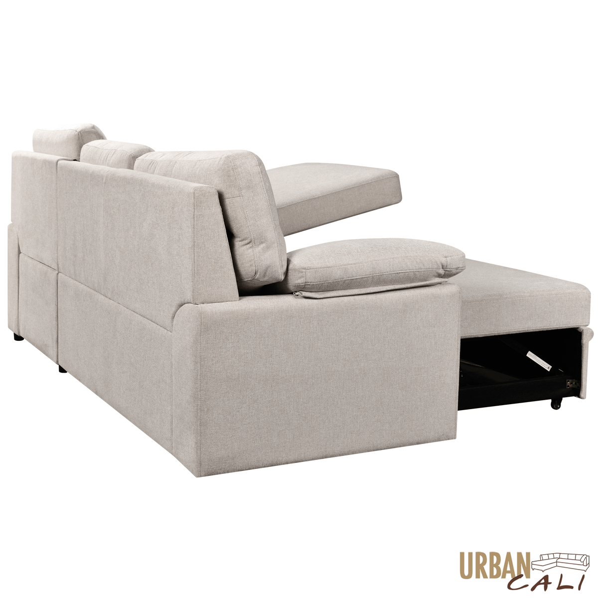 Urban Cali Malibu 94.5" Wide Sleeper Sectional Sofa Bed with Pull Down Tray, Cupholders Wireless Charger and Storage Chaise, image 22