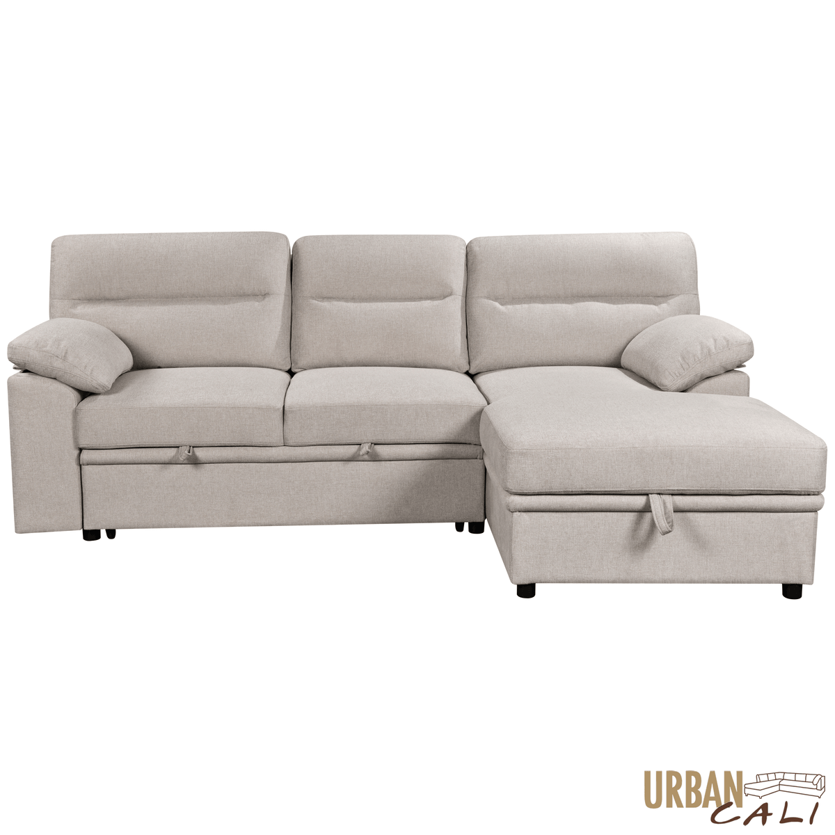 Urban Cali Malibu 94.5" Wide Sleeper Sectional Sofa Bed with Pull Down Tray, Cupholders Wireless Charger and Storage Chaise, image 18