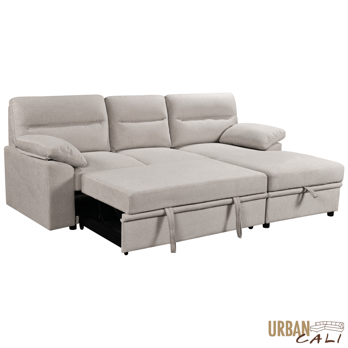 Urban Cali Malibu 94.5" Wide Sleeper Sectional Sofa Bed with Pull Down Tray, Cupholders Wireless Charger and Storage Chaise, image 16