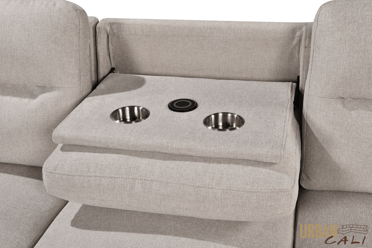 Urban Cali Malibu 94.5" Wide Sleeper Sectional Sofa Bed with Pull Down Tray, Cupholders Wireless Charger and Storage Chaise, image 23