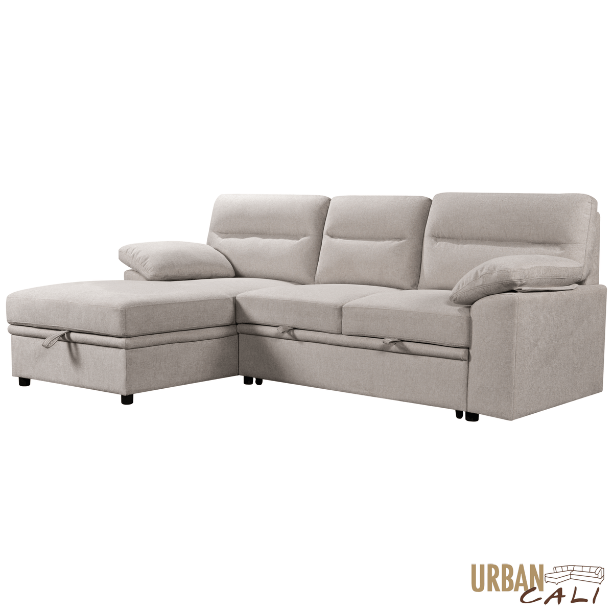 Urban Cali Malibu 94.5" Wide Sleeper Sectional Sofa Bed with Pull Down Tray, Cupholders Wireless Charger and Storage Chaise, image 6