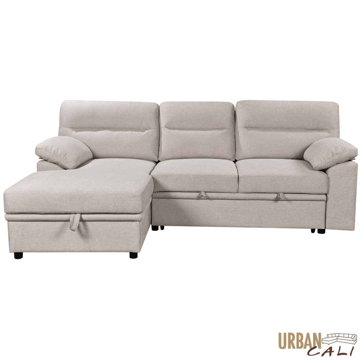 Urban Cali Malibu 94.5" Wide Sleeper Sectional Sofa Bed with Pull Down Tray, Cupholders Wireless Charger and Storage Chaise, image 8