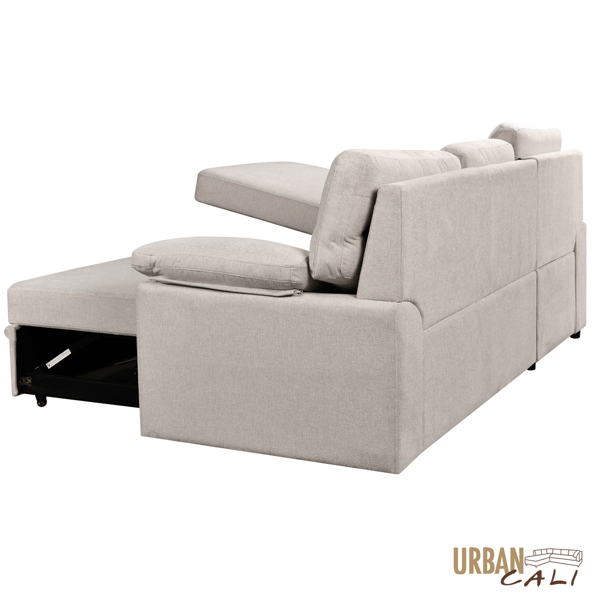Urban Cali Malibu 94.5" Wide Sleeper Sectional Sofa Bed with Pull Down Tray, Cupholders Wireless Charger and Storage Chaise, image 11