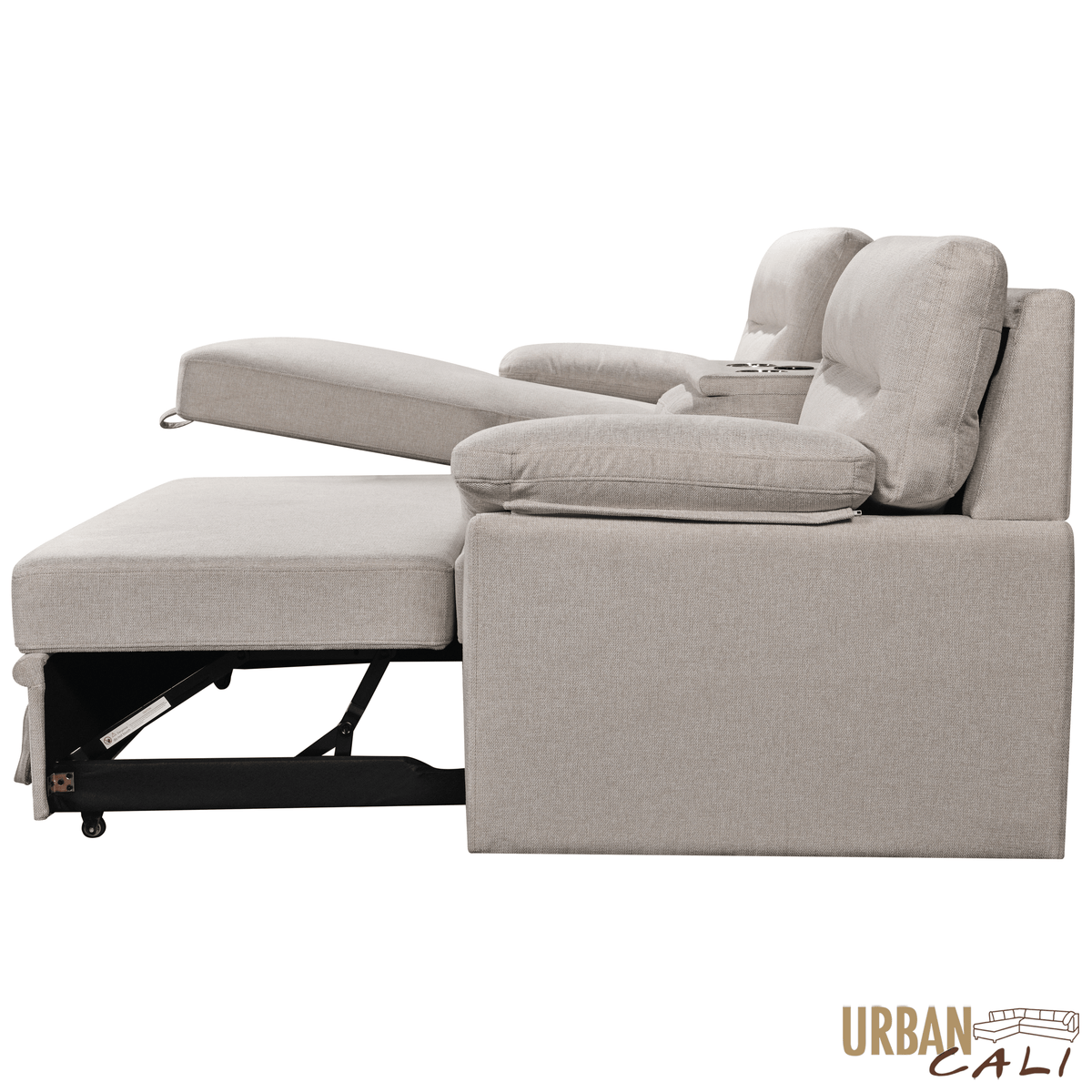 Urban Cali Malibu 94.5" Wide Sleeper Sectional Sofa Bed with Pull Down Tray, Cupholders Wireless Charger and Storage Chaise, image 9