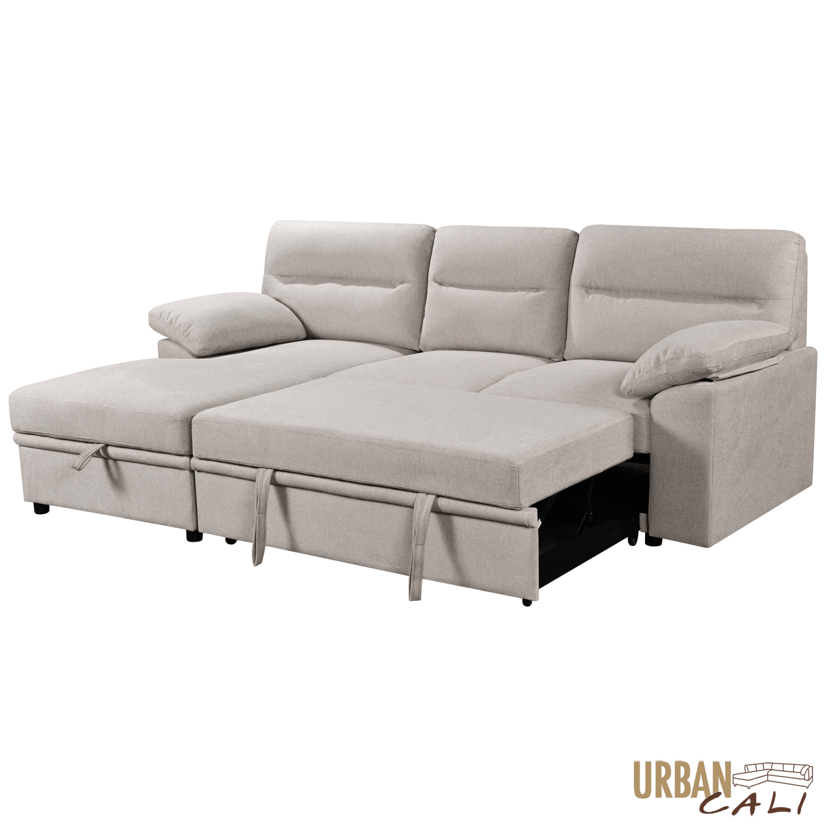 Urban Cali Malibu 94.5" Wide Sleeper Sectional Sofa Bed with Pull Down Tray, Cupholders Wireless Charger and Storage Chaise, image 5