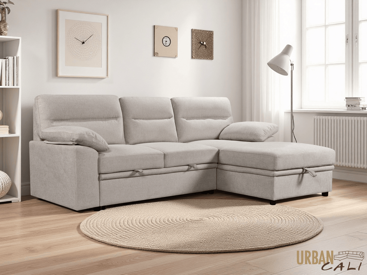 Urban Cali Malibu 94.5" Wide Sleeper Sectional Sofa Bed with Pull Down Tray, Cupholders Wireless Charger and Storage Chaise, image 13