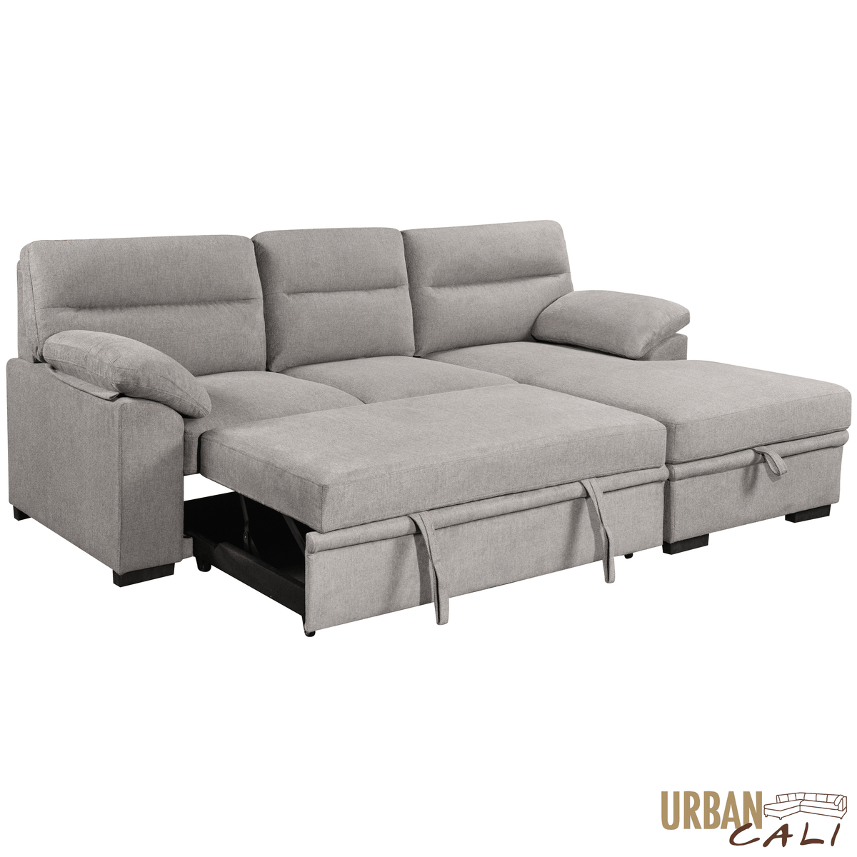 Urban Cali Malibu 94.5" Wide Sleeper Sectional Sofa Bed with Pull Down Tray, Cupholders Wireless Charger and Storage Chaise, image 39