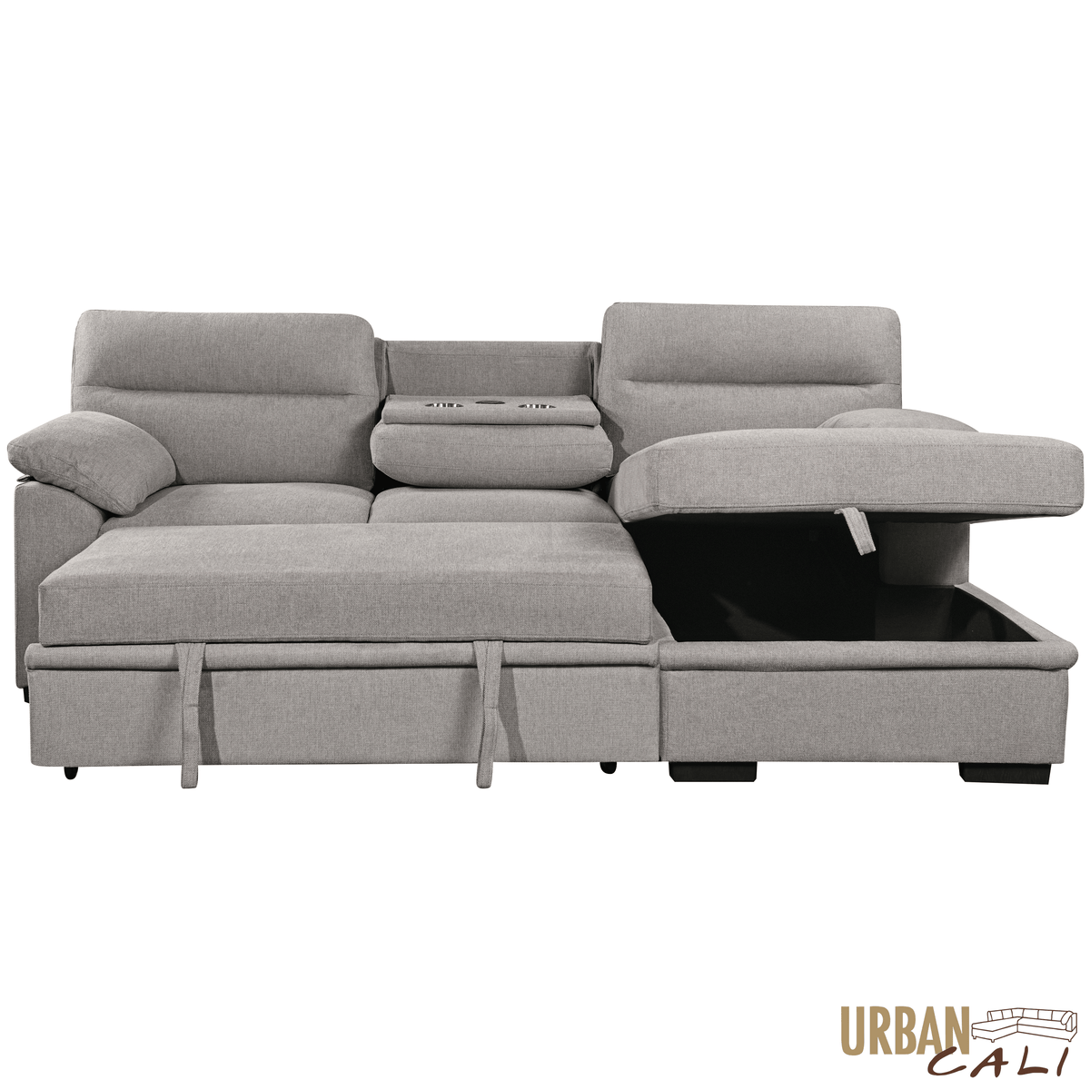 Urban Cali Malibu 94.5" Wide Sleeper Sectional Sofa Bed with Pull Down Tray, Cupholders Wireless Charger and Storage Chaise, image 42