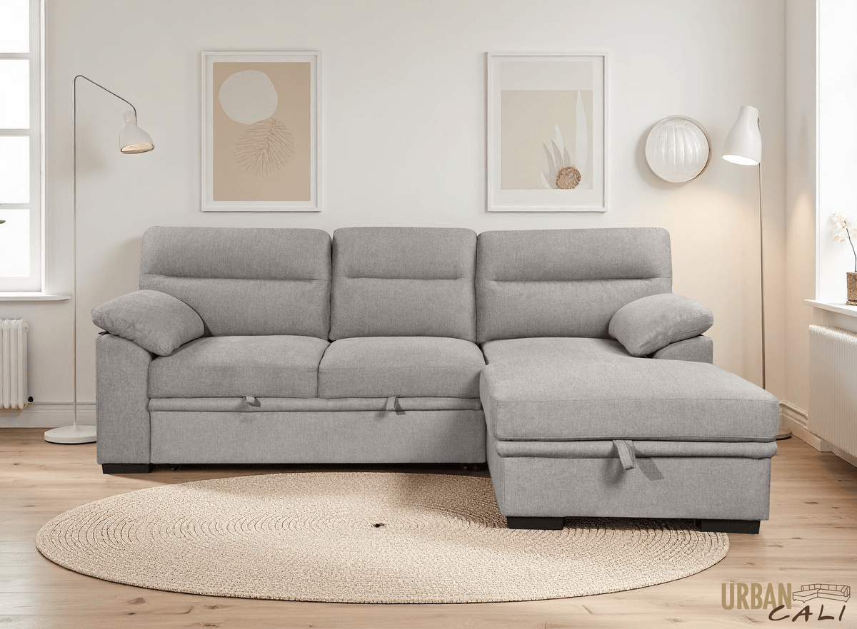 Urban Cali Malibu 94.5" Wide Sleeper Sectional Sofa Bed with Pull Down Tray, Cupholders Wireless Charger and Storage Chaise, image 36