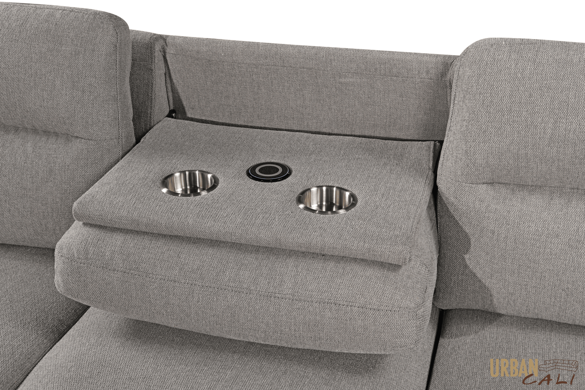 Urban Cali Malibu 94.5" Wide Sleeper Sectional Sofa Bed with Pull Down Tray, Cupholders Wireless Charger and Storage Chaise, image 43