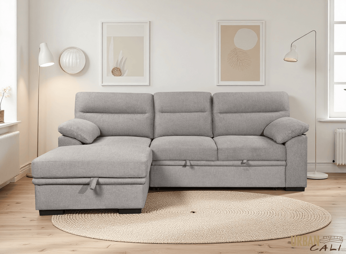 Urban Cali Malibu 94.5" Wide Sleeper Sectional Sofa Bed with Pull Down Tray, Cupholders Wireless Charger and Storage Chaise, image 28