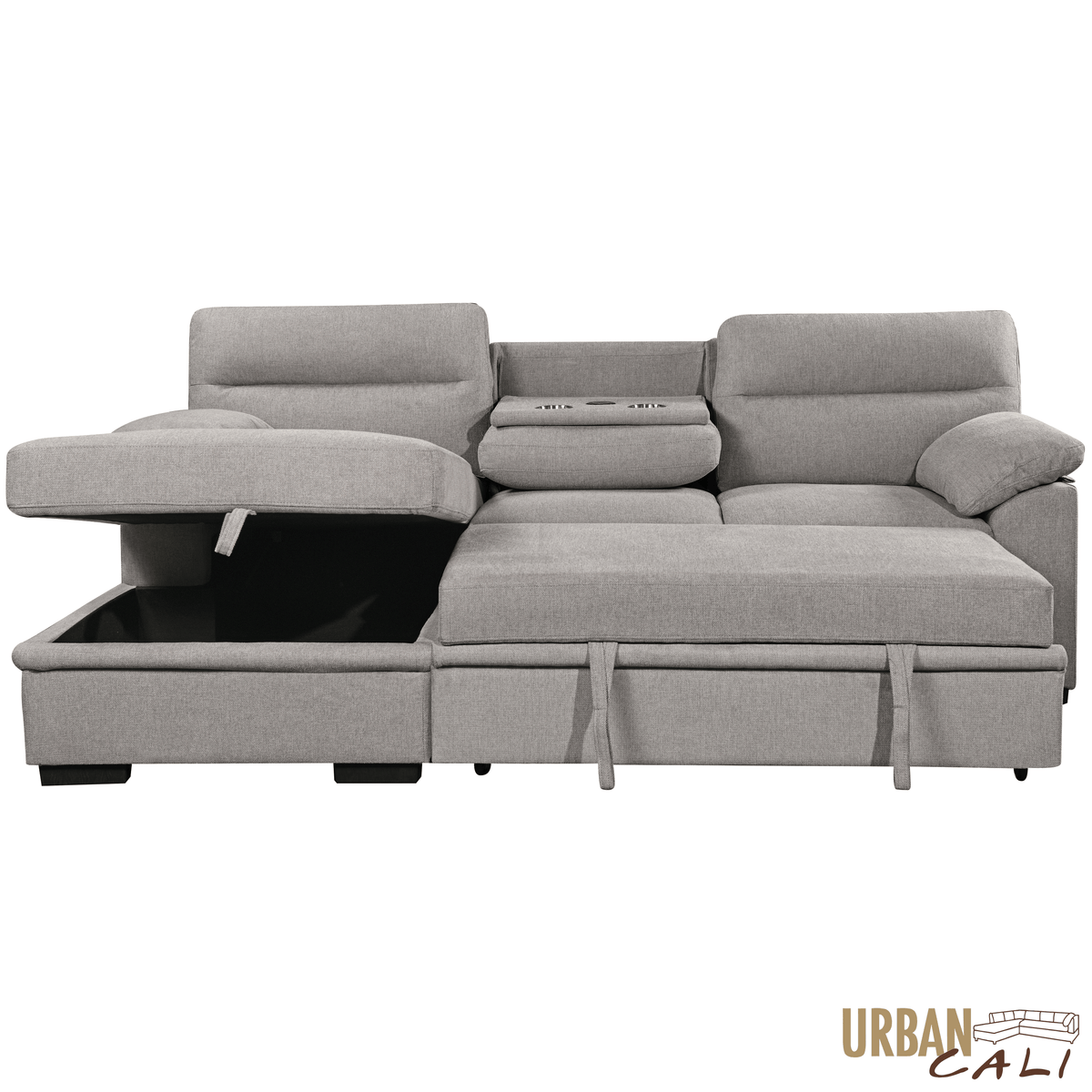 Urban Cali Malibu 94.5" Wide Sleeper Sectional Sofa Bed with Pull Down Tray, Cupholders Wireless Charger and Storage Chaise, image 26