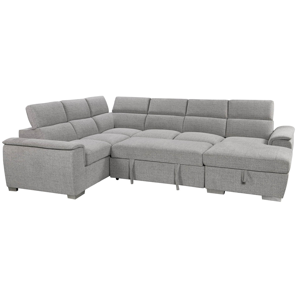 Urban Cali Bel Air 123.5" Wide Large Modular Sleeper Sectional Sofa Bed with Storage Chaise in Thora Stone, image 20