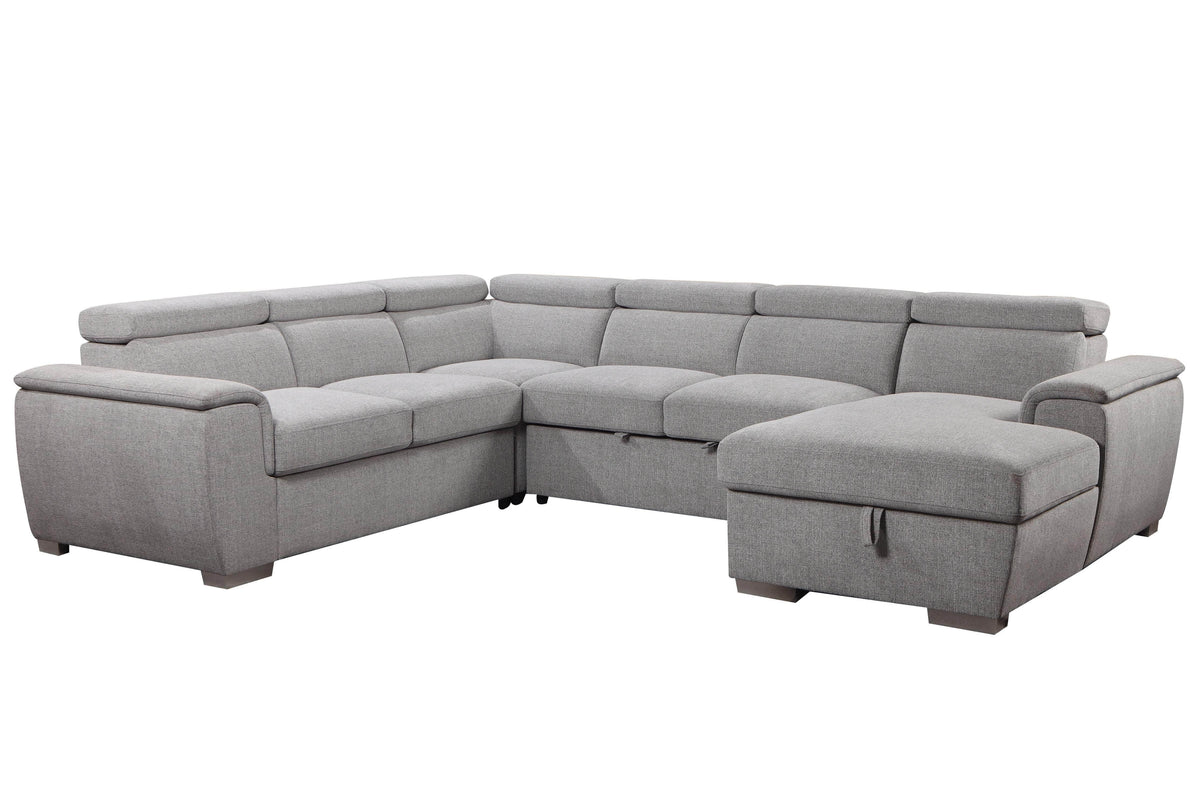 Urban Cali Bel Air 123.5" Wide Large Modular Sleeper Sectional Sofa Bed with Storage Chaise in Thora Stone, image 23