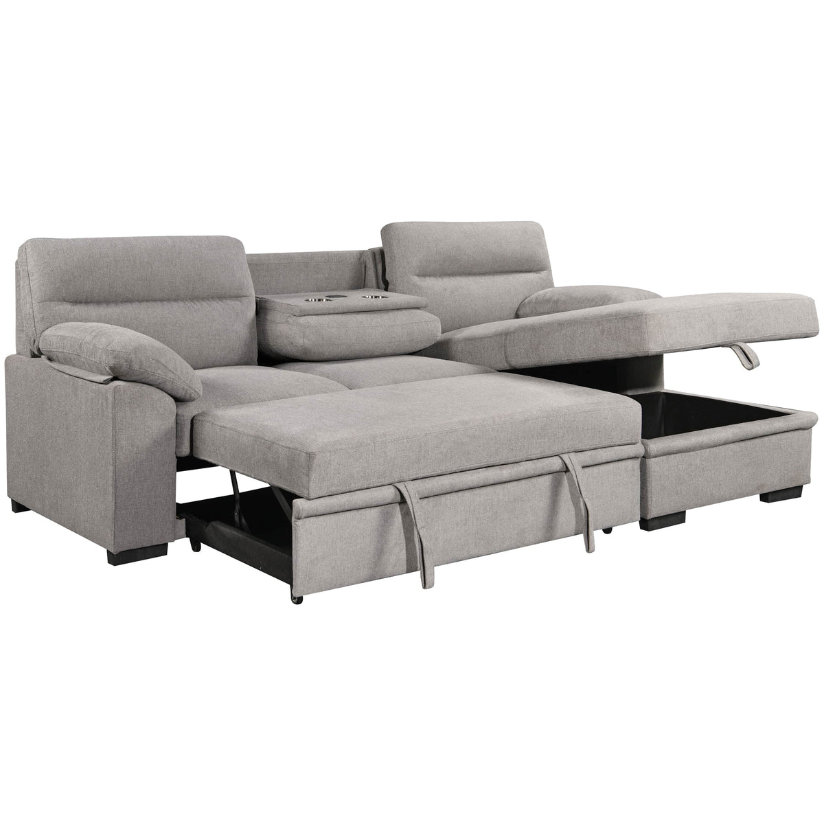 Urban Cali Malibu 94.5" Wide Sleeper Sectional Sofa Bed with Pull Down Tray, Cupholders Wireless Charger and Storage Chaise, image 37