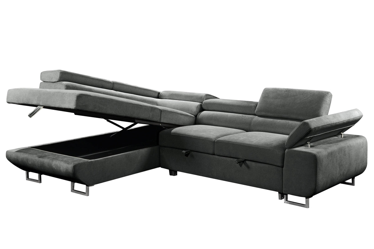 Urban Cali Hollywood 107.5" Wide Sleeper Sectional Sofa Bed with Adjustable Headrests and Storage Chaise, image 23