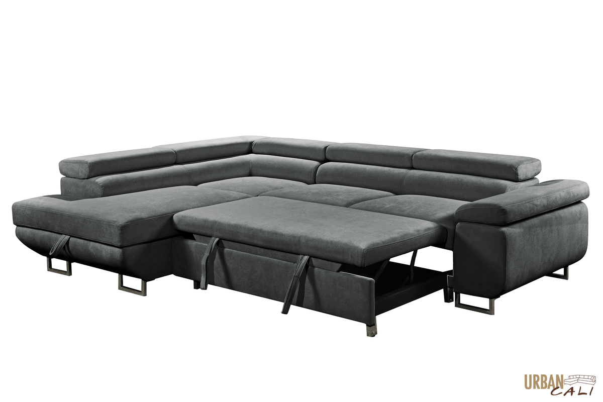 Urban Cali Hollywood 107.5" Wide Sleeper Sectional Sofa Bed with Adjustable Headrests and Storage Chaise, image 24