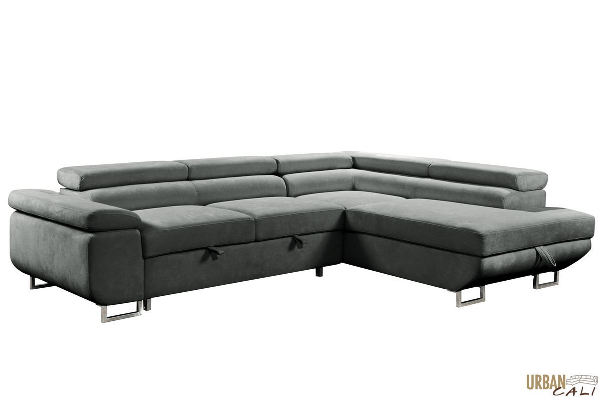 Urban Cali Hollywood 107.5" Wide Sleeper Sectional Sofa Bed with Adjustable Headrests and Storage Chaise, image 16