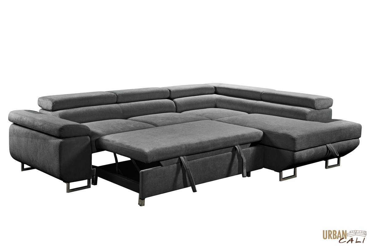 Urban Cali Hollywood 107.5" Wide Sleeper Sectional Sofa Bed with Adjustable Headrests and Storage Chaise, image 17
